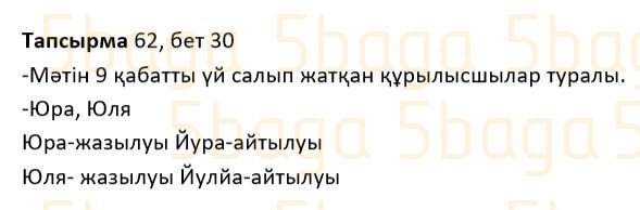 Казахский язык Учебник. Часть 1 Жұмабаева Ә. 2 класс 2017 Упражнение 62